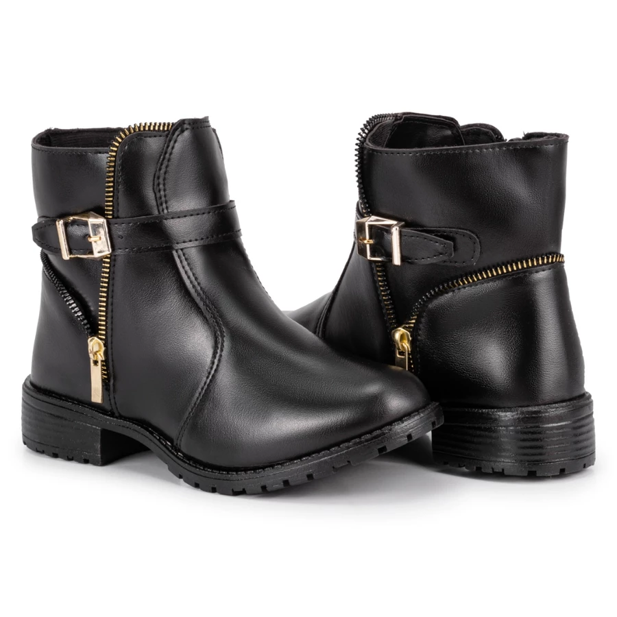 PROMOÇÃO DIA DAS MÃES Bota Feminina Cano Curto Casual Inverno Com Zíper