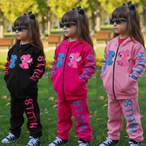 Conjunto Infantil Feminino Inverno Stitch 2 Peças Casaco e Calça Quentinho