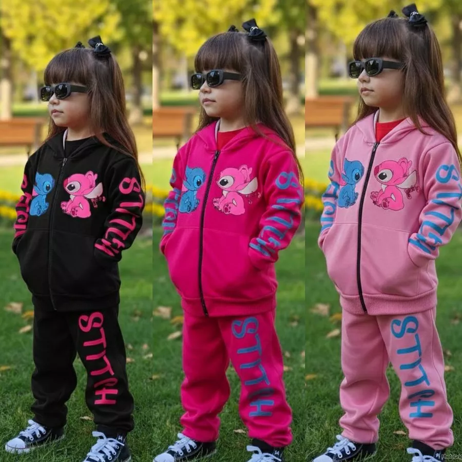 Conjunto Infantil Feminino Inverno Stitch 2 Peças Casaco e Calça Quentinho