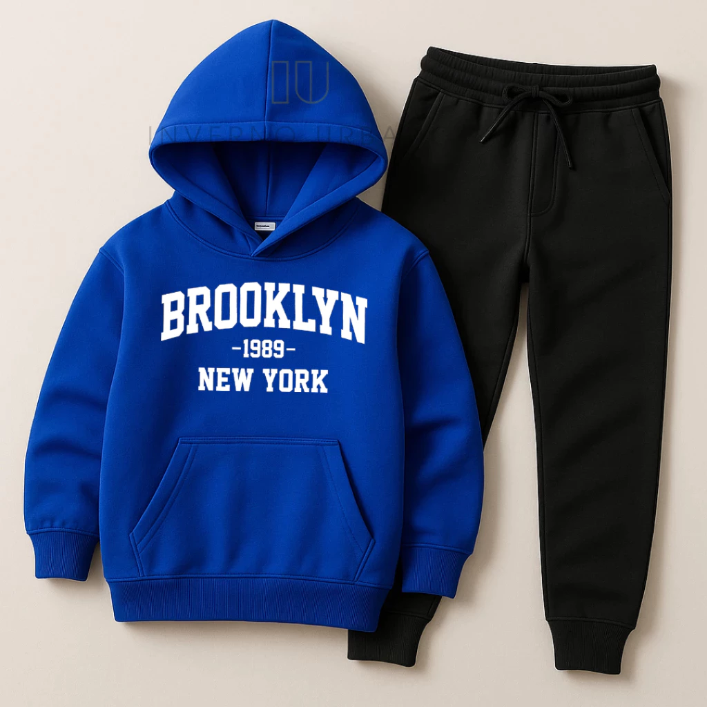 Conjunto Infantil Moleton Brooklyn Premium Inverno Com Capuz Quentinho