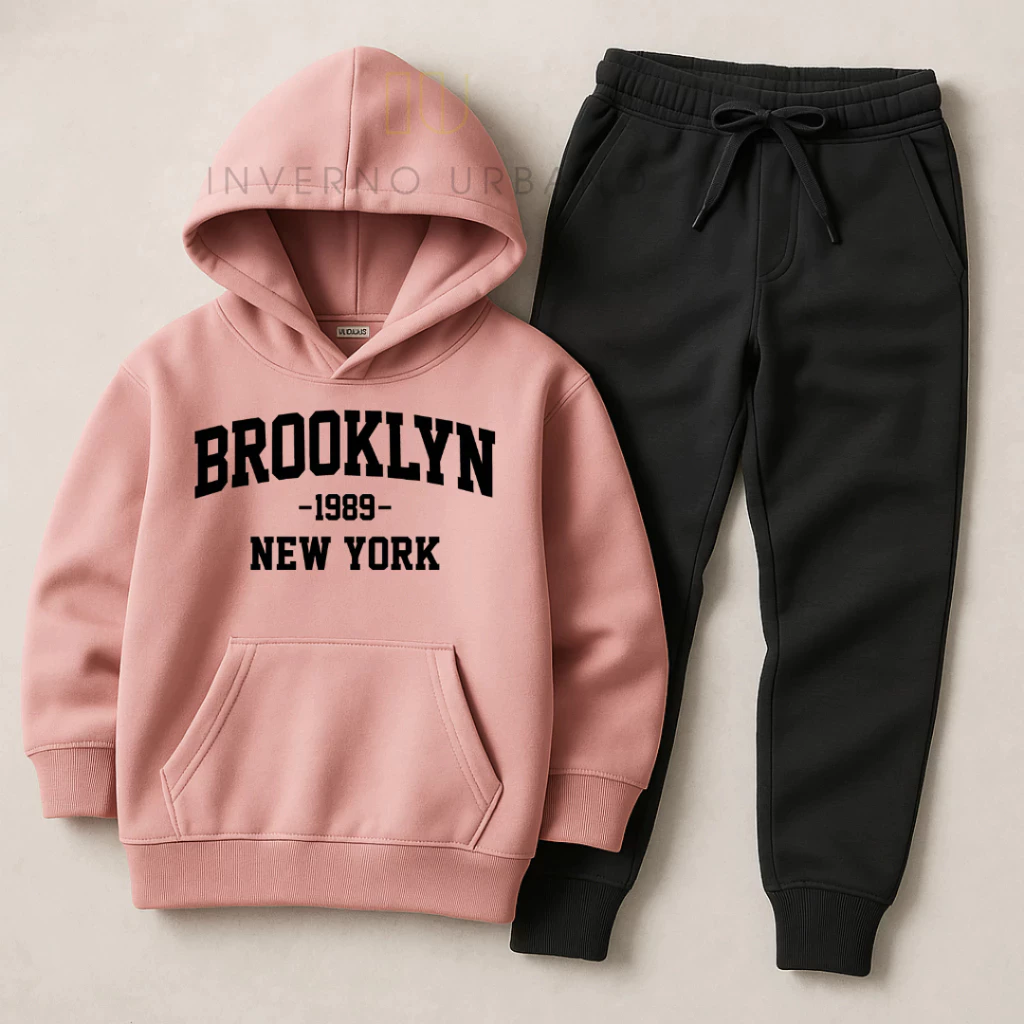 Conjunto Infantil Moleton Brooklyn Premium Inverno Com Capuz Quentinho - Imagem 3