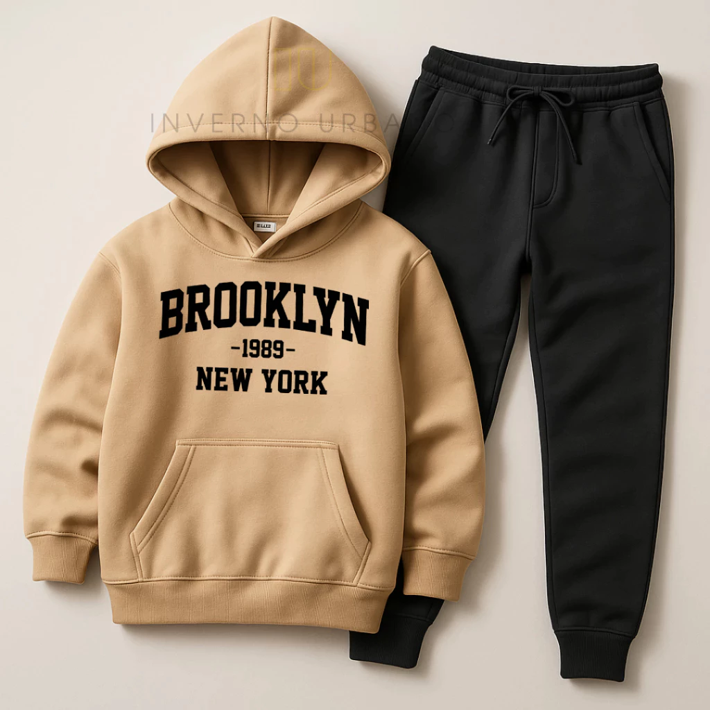 Conjunto Infantil Moleton Brooklyn Premium Inverno Com Capuz Quentinho - Imagem 5