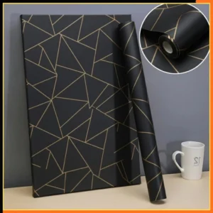Papel de Parede Geométrico Preto e Dourado Premium Autocolante