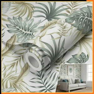 Papel de Parede Folhas Verde Autocolante Lavável 3D