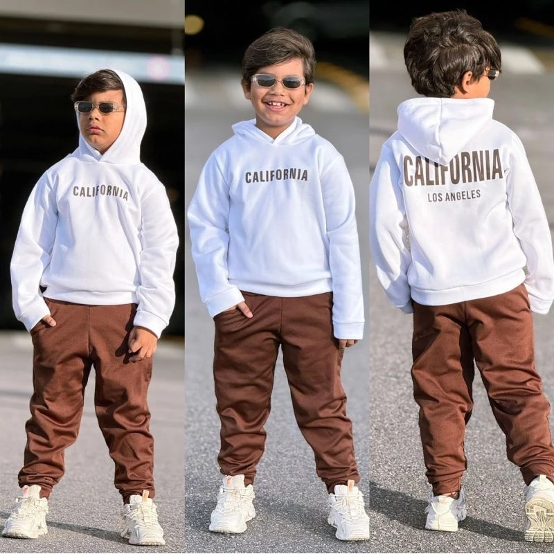 Conjunto Infantil Moleton Flanelado Inverno Com Capuz Estiloso Quentinho