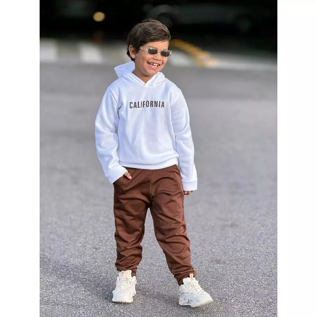 Conjunto Infantil Moleton Flanelado Inverno Com Capuz Estiloso Quentinho - Imagem 7