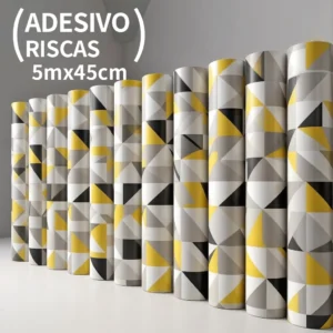 Papel de Parede Geométrico Amarelo Preto e Cinza Autocolante Premium