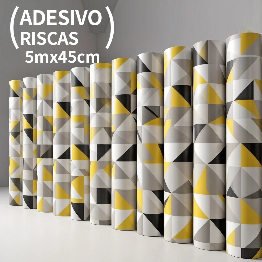 Papel de Parede Geométrico Amarelo Preto e Cinza Autocolante Premium