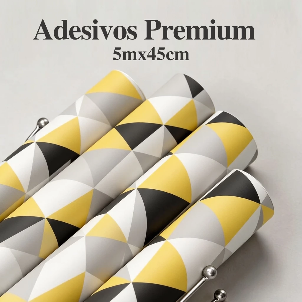 Papel de Parede Geométrico Amarelo Preto e Cinza Autocolante Premium - Imagem 6