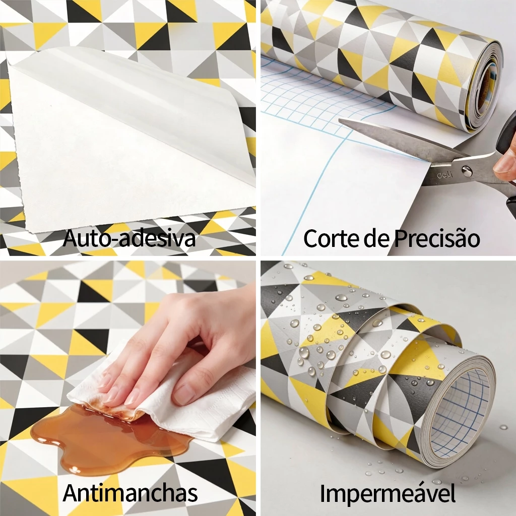 Papel de Parede Geométrico Amarelo Preto e Cinza Autocolante Premium - Imagem 5