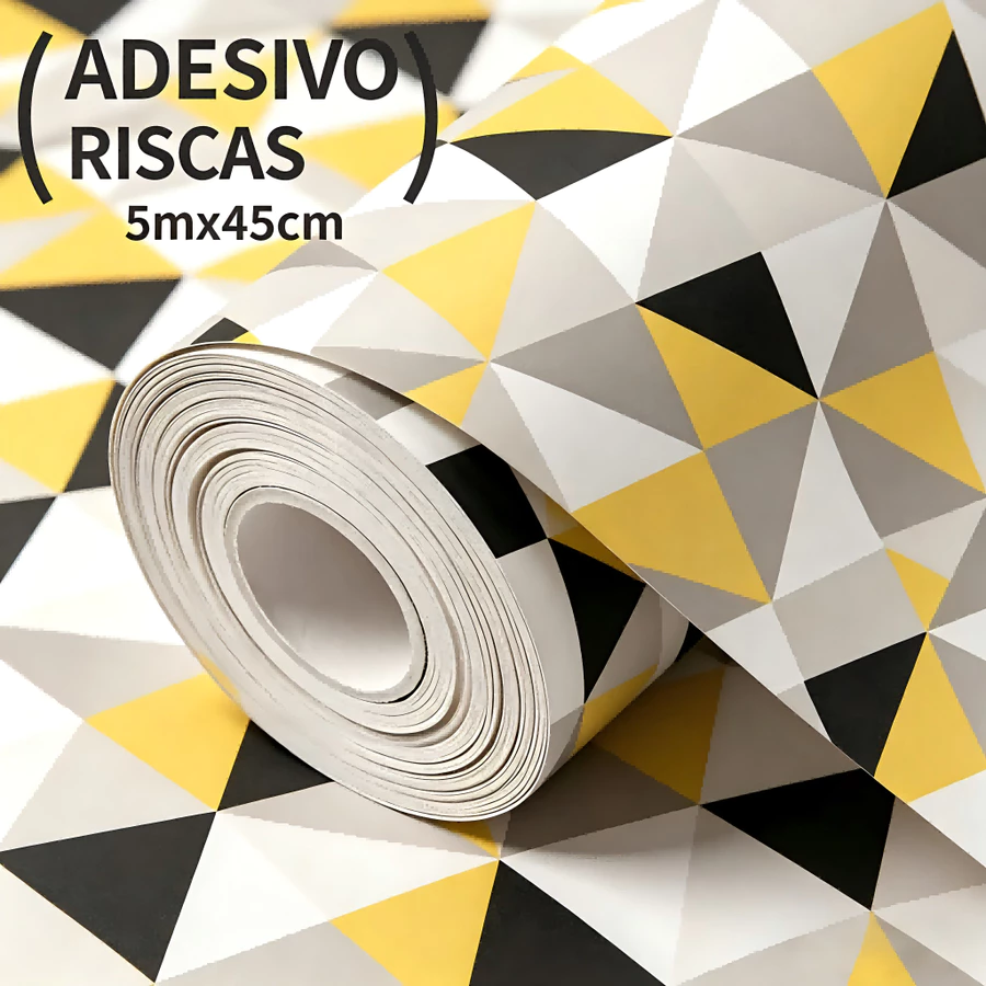 Papel de Parede Geométrico Amarelo Preto e Cinza Autocolante Premium - Imagem 3