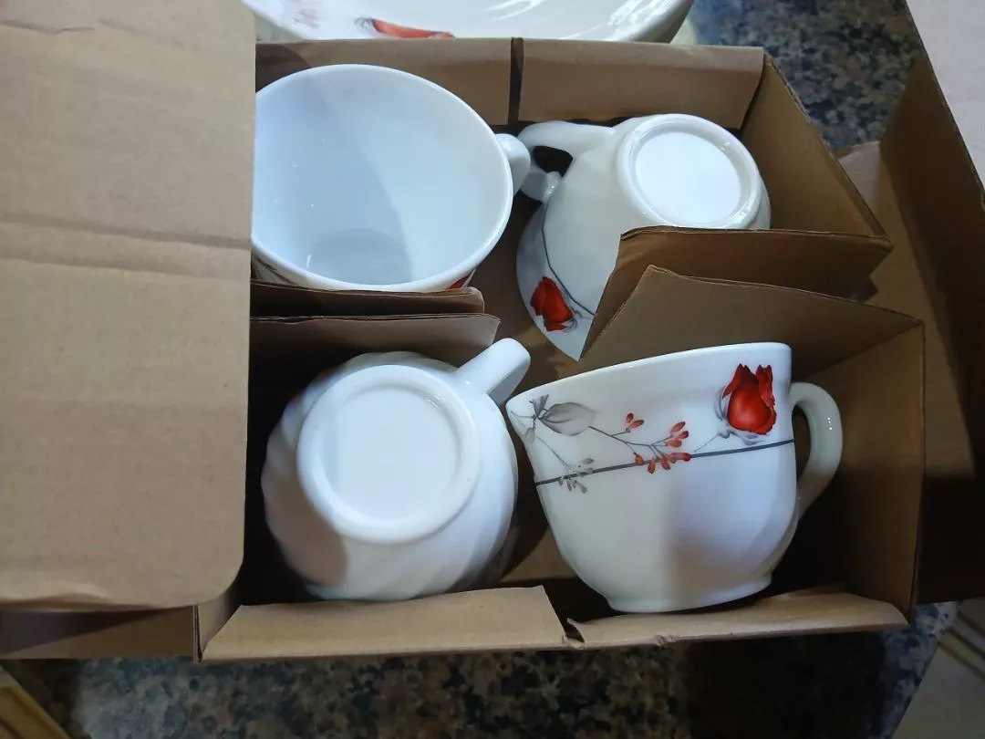 Aparelho De Almoço e Jantar C/ Xicaras Chá prato Estampado Opaline 20 Peças Vermelho - Imagem 6