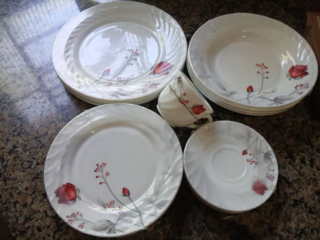 Aparelho De Almoço e Jantar C/ Xicaras Chá prato Estampado Opaline 20 Peças Vermelho - Imagem 5