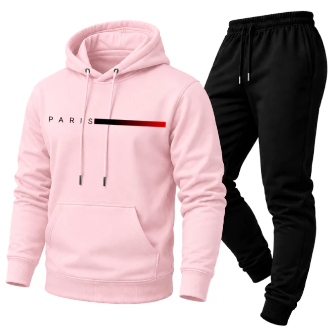 Conjunto Unissex Moletom PREMIUM Estampado PARIS Calça e Blusa Com Capuz Bolso Canguru - Imagem 3