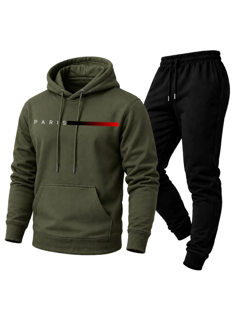 Conjunto Unissex Moletom PREMIUM Estampado PARIS Calça e Blusa Com Capuz Bolso Canguru - Imagem 4