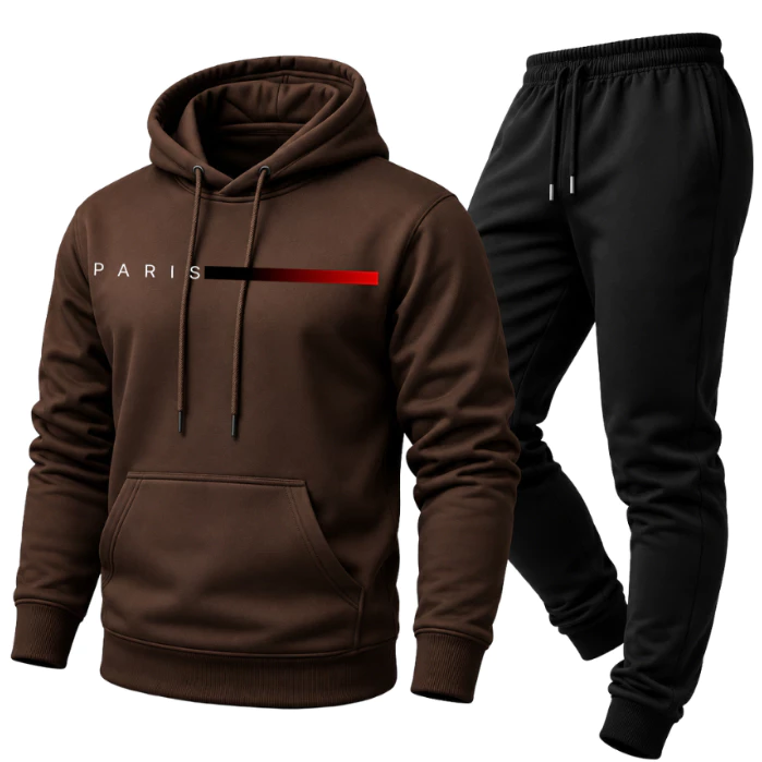 Conjunto Unissex Moletom PREMIUM Estampado PARIS Calça e Blusa Com Capuz Bolso Canguru - Imagem 7