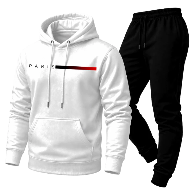 Conjunto Unissex Moletom PREMIUM Estampado PARIS Calça e Blusa Com Capuz Bolso Canguru - Imagem 8